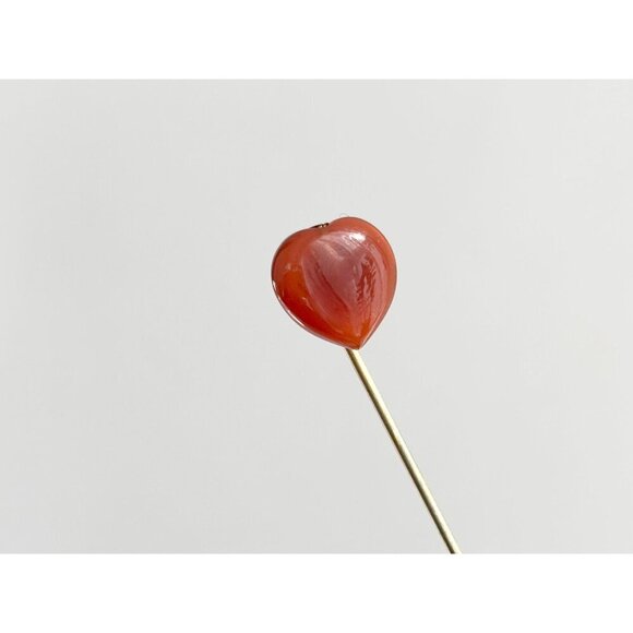 Faux Carnelian Stone Heart Shaped Minimalist Gold T Vintage Stick Pin | Hat Pin - Picture 7 of 10